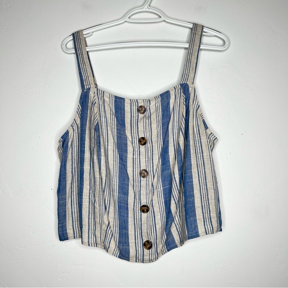 NWT Torrid Blue and Tan Striped Linen‎ Blend Cropped Tank Top Size 1-14/16